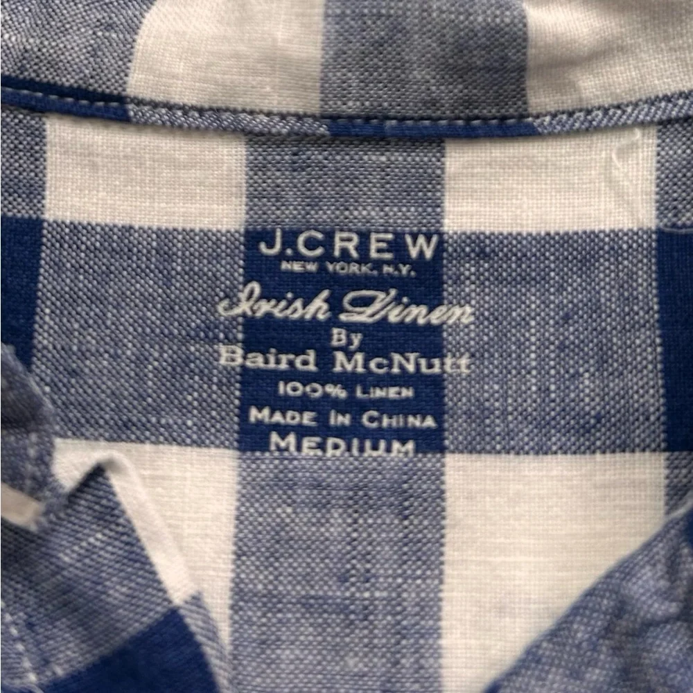 J. Crew Baird McNutt Irish Linen Shirt Sz M Buffalo Plaid Beach Coastal Resort